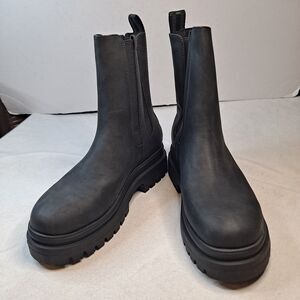 Rocket Dog Dekko Chelsea Boots Womens 10 Black Faux Leather Moto Lug Sole